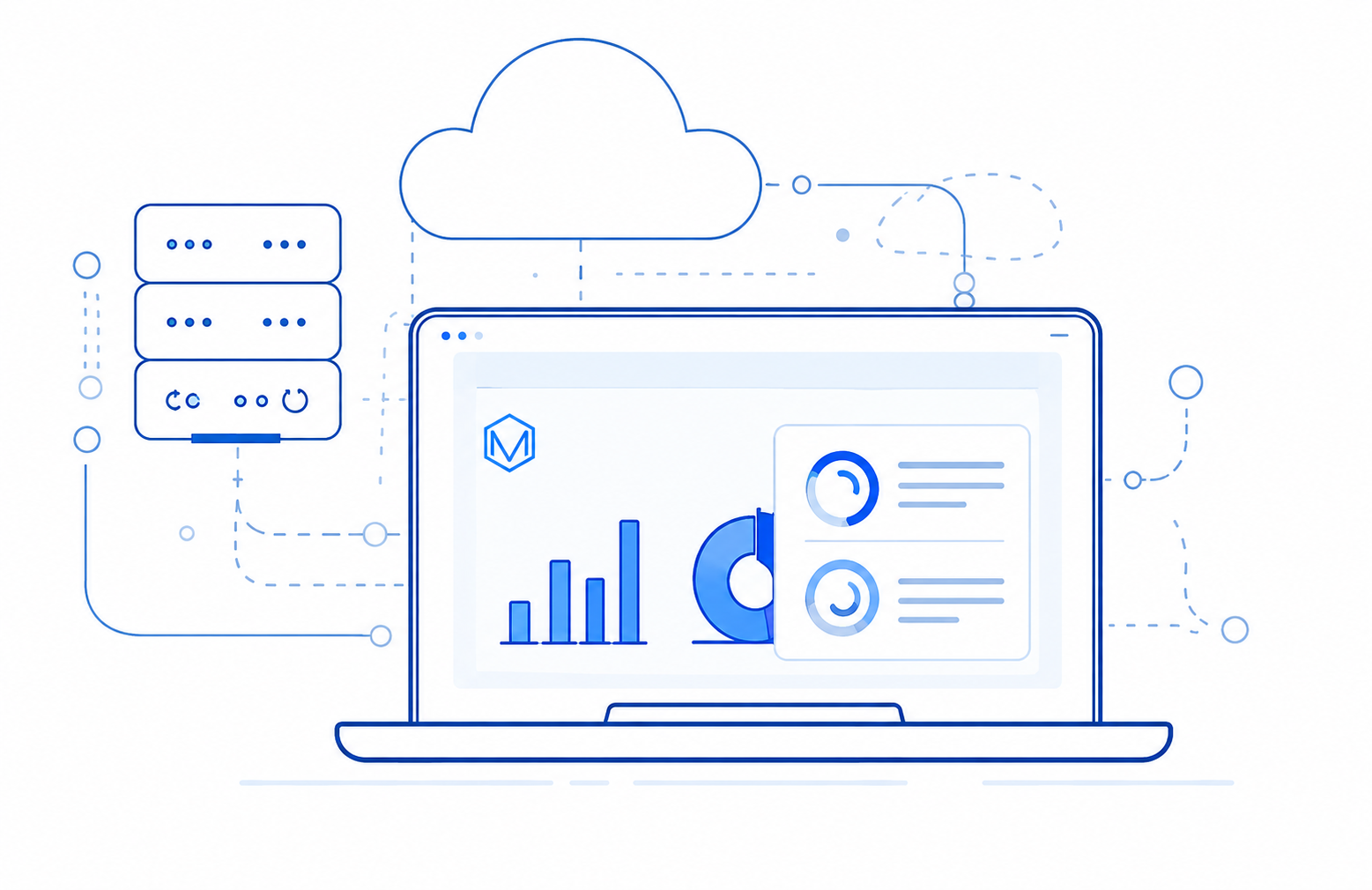 Ilustración de gestión tecnológica y servicios en la nube
