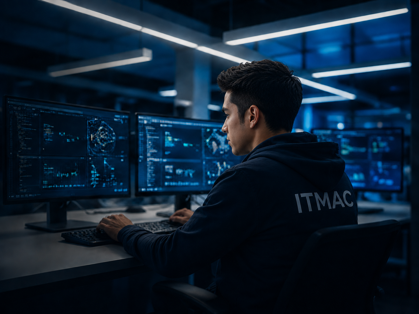 Especialista de IT-MAC en un centro de monitoreo