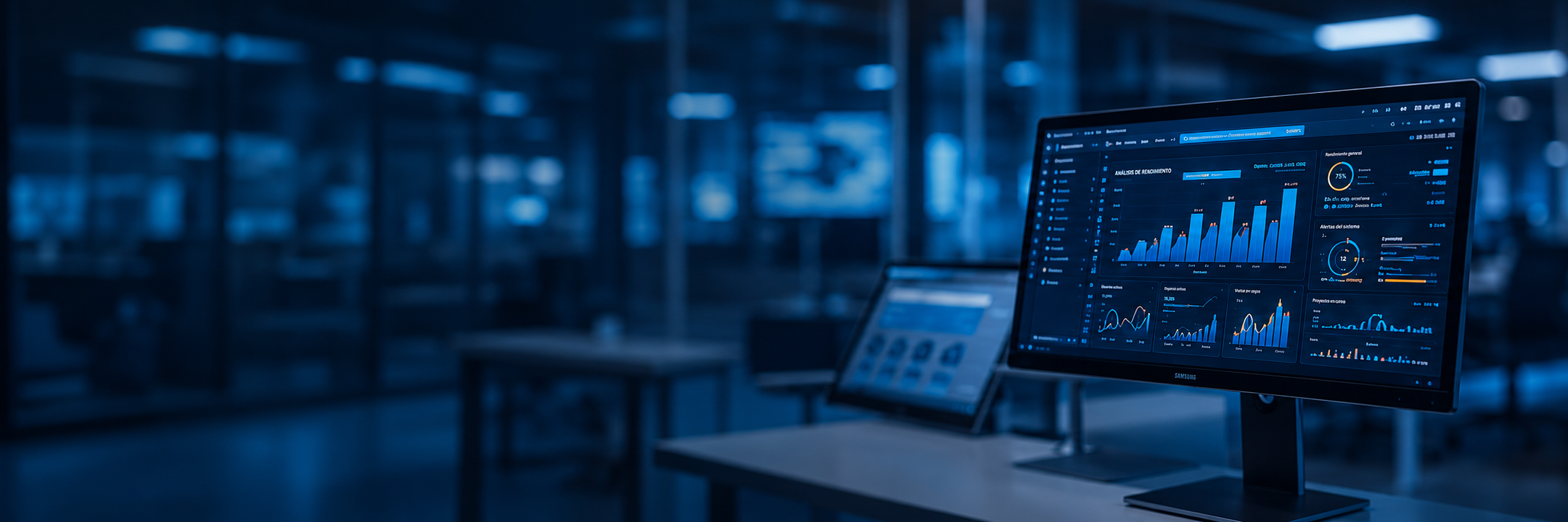 Panel de análisis tecnológico en una oficina